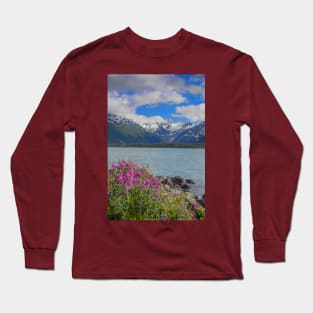 USA. Alaska. Lake with Wildflowers in the Foreground. Long Sleeve T-Shirt